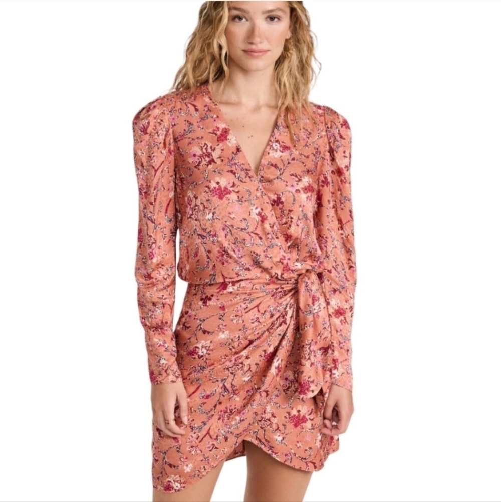 Isabel Marant Etoile NWOT Baikal Floral Printed Wrap Mini Dress Papaya Size 38